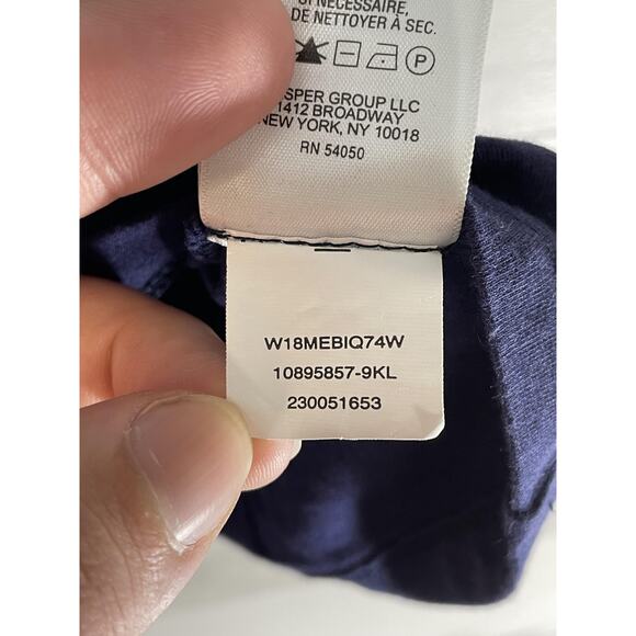 Jones New York Signature Shirt Womens Large Navy Blue Crochet Split Neck Top - Picture 9 of 10